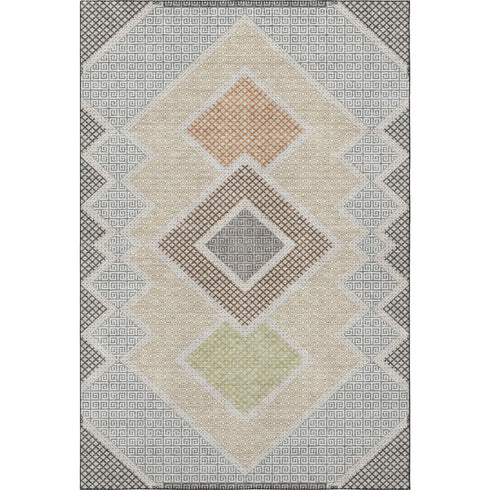 8' X 10' Pewter And Copper Geometric Washable Area Rug With UV Protection