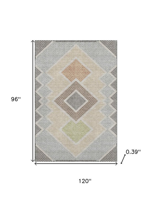 8' X 10' Pewter And Copper Geometric Washable Area Rug With UV Protection