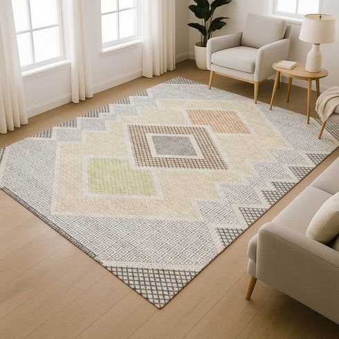 8' X 10' Pewter And Copper Geometric Washable Area Rug With UV Protection