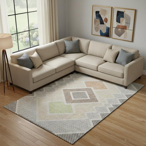8' X 10' Pewter And Copper Geometric Washable Area Rug With UV Protection