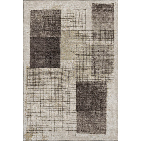 5' X 8' Brown And Taupe Geometric Washable Area Rug With UV Protection