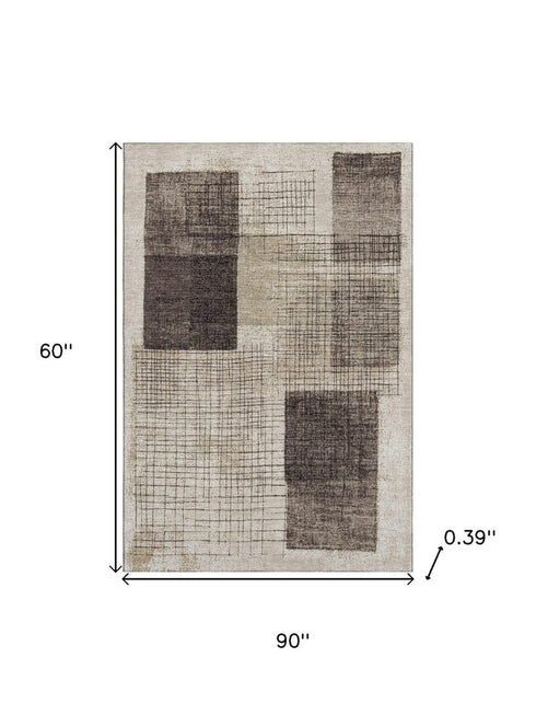 5' X 8' Brown And Taupe Geometric Washable Area Rug With UV Protection