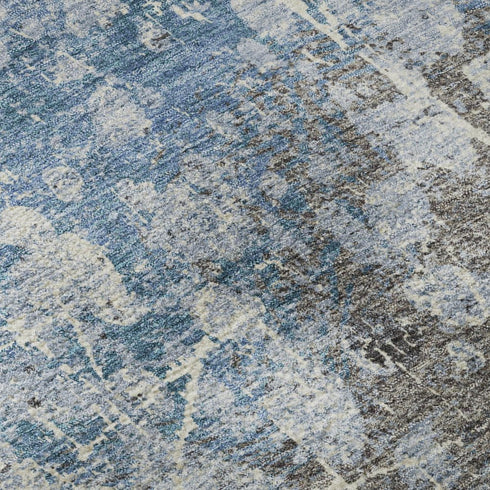 5' X 8' Blue And Gray Abstract Washable Area Rug With UV Protection
