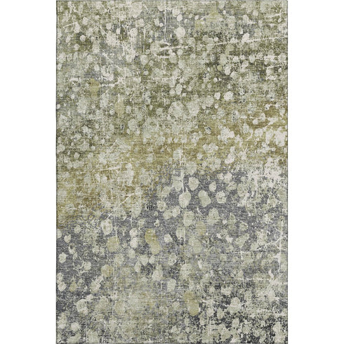 9' X 12' Olive Green And Gray Abstract Washable Area Rug With UV Protection