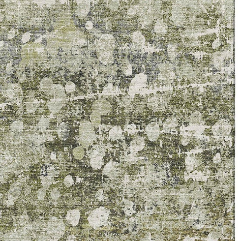 9' X 12' Olive Green And Gray Abstract Washable Area Rug With UV Protection