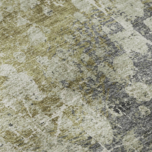 9' X 12' Olive Green And Gray Abstract Washable Area Rug With UV Protection