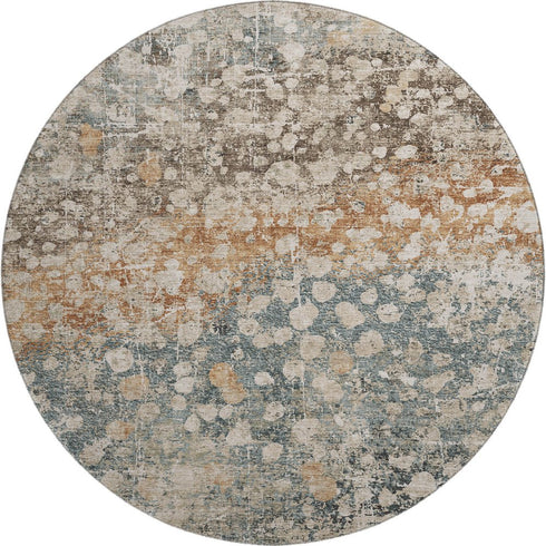 8' Light Taupe And Brown Abstract Washable Round Rug With UV Protection