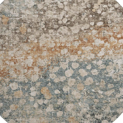 8' Light Taupe And Brown Abstract Washable Round Rug With UV Protection