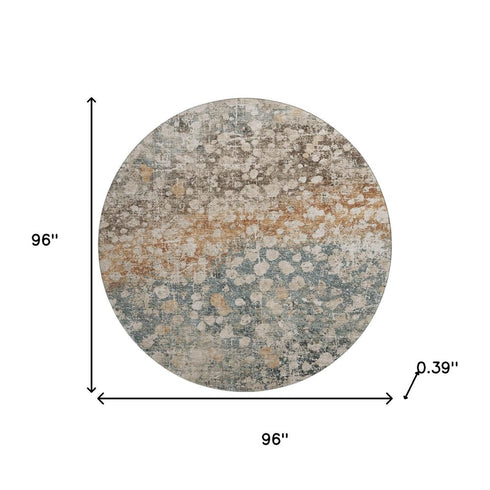 8' Light Taupe And Brown Abstract Washable Round Rug With UV Protection