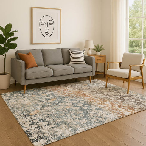8' X 10' Light Taupe And Brown Abstract Washable Area Rug With UV Protection