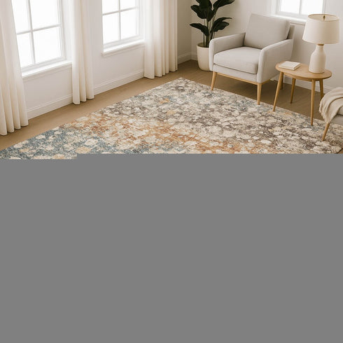8' X 10' Light Taupe And Brown Abstract Washable Area Rug With UV Protection