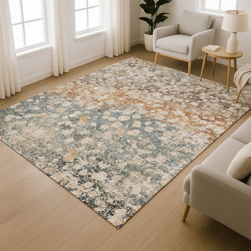 8' X 10' Light Taupe And Brown Abstract Washable Area Rug With UV Protection