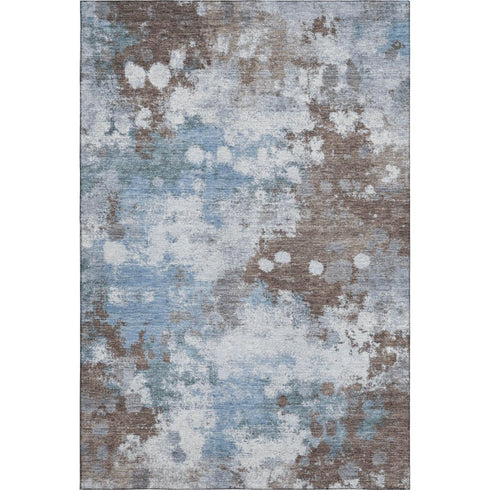 5' X 8' Brown And Blue Abstract Washable Area Rug With UV Protection