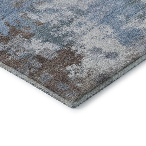5' X 8' Brown And Blue Abstract Washable Area Rug With UV Protection
