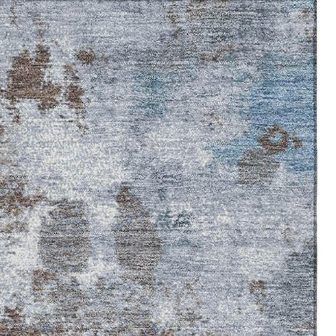 5' X 8' Brown And Blue Abstract Washable Area Rug With UV Protection