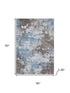 5' X 8' Brown And Blue Abstract Washable Area Rug With UV Protection