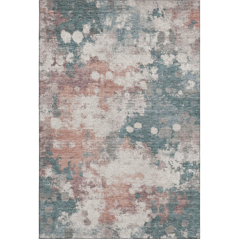 5' X 8' Coral And Teal Abstract Washable Area Rug With UV Protection