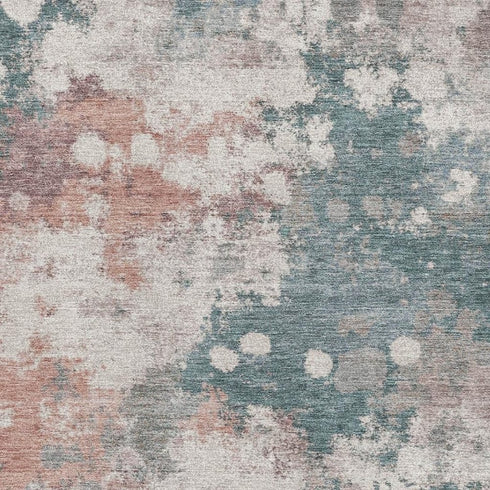 5' X 8' Coral And Teal Abstract Washable Area Rug With UV Protection
