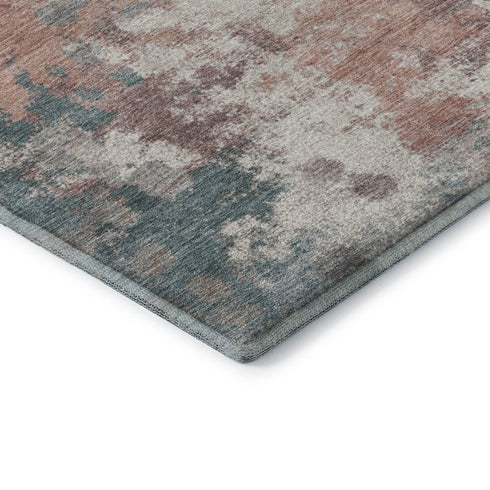 5' X 8' Coral And Teal Abstract Washable Area Rug With UV Protection