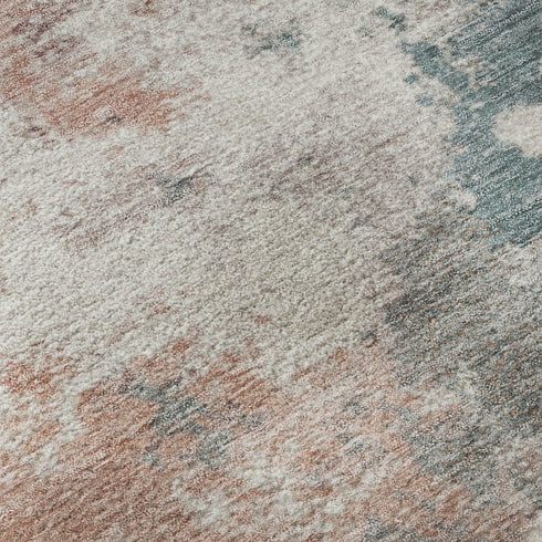 5' X 8' Coral And Teal Abstract Washable Area Rug With UV Protection