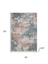 5' X 8' Coral And Teal Abstract Washable Area Rug With UV Protection