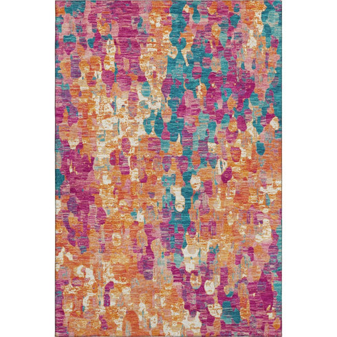 5' X 8' Blush And Teal Abstract Washable Area Rug With UV Protection