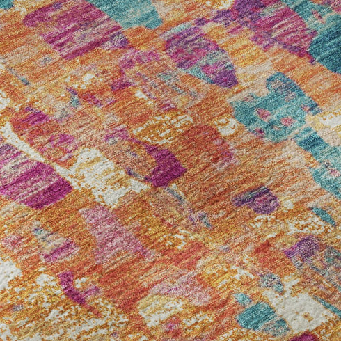 5' X 8' Blush And Teal Abstract Washable Area Rug With UV Protection
