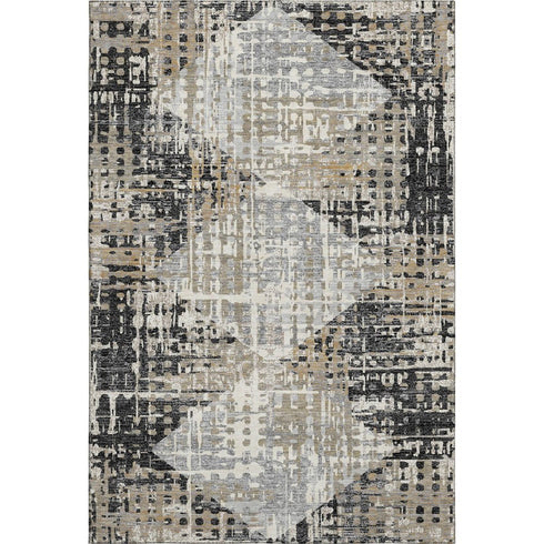 5' X 8' Black And Gray Geometric Washable Area Rug With UV Protection
