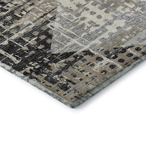 5' X 8' Black And Gray Geometric Washable Area Rug With UV Protection