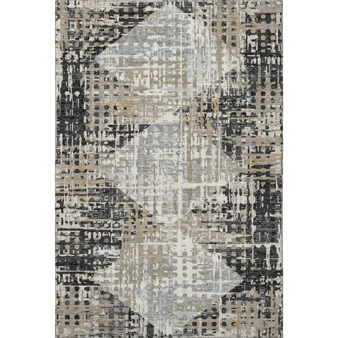 5' X 8' Black And Gray Geometric Washable Area Rug With UV Protection