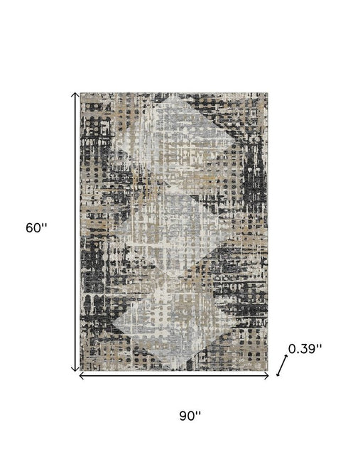 5' X 8' Black And Gray Geometric Washable Area Rug With UV Protection