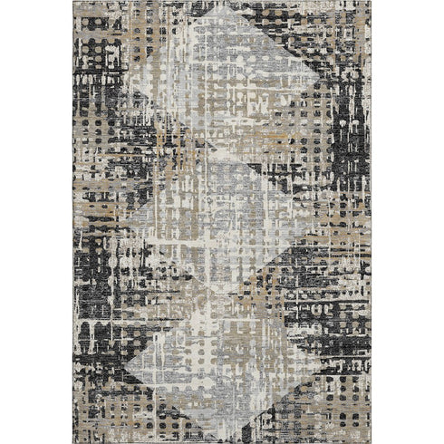 8' X 10' Black And Gray Geometric Washable Area Rug With UV Protection