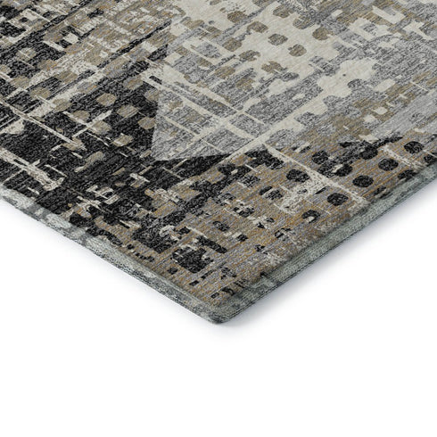 8' X 10' Black And Gray Geometric Washable Area Rug With UV Protection