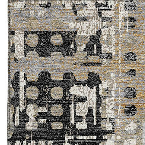 8' X 10' Black And Gray Geometric Washable Area Rug With UV Protection