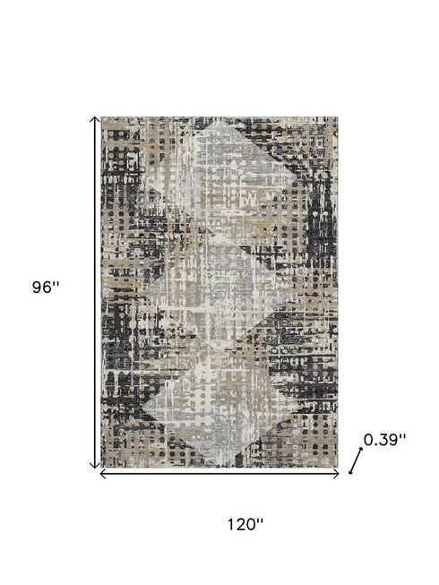 8' X 10' Black And Gray Geometric Washable Area Rug With UV Protection
