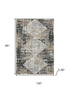 8' X 10' Black And Gray Geometric Washable Area Rug With UV Protection