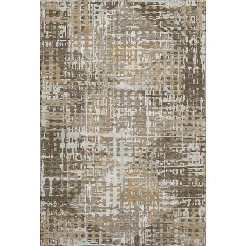 5' X 8' Brown And Beige Geometric Washable Area Rug With UV Protection
