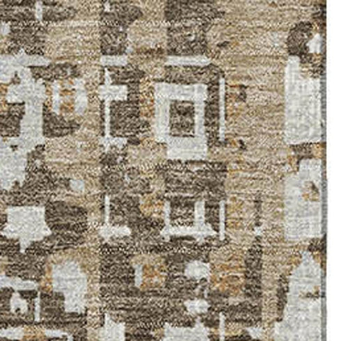 5' X 8' Brown And Beige Geometric Washable Area Rug With UV Protection