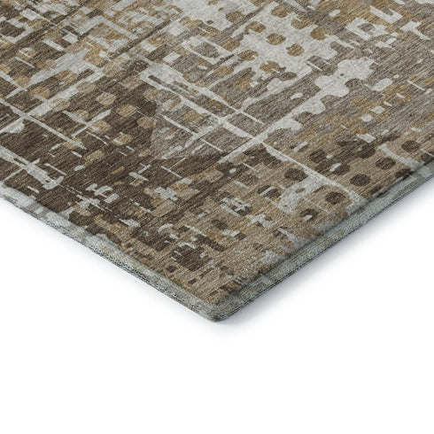 5' X 8' Brown And Beige Geometric Washable Area Rug With UV Protection