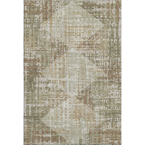 5' X 8' Fern Green And Beige Geometric Washable Area Rug With UV Protection