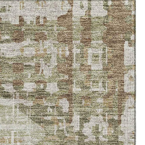 5' X 8' Fern Green And Beige Geometric Washable Area Rug With UV Protection