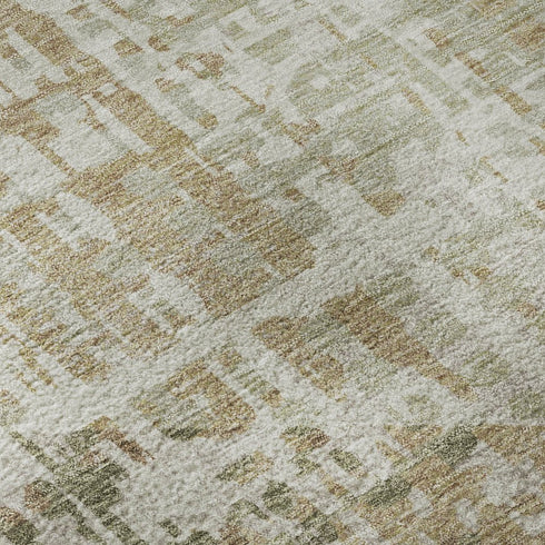 5' X 8' Fern Green And Beige Geometric Washable Area Rug With UV Protection