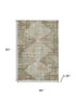 5' X 8' Fern Green And Beige Geometric Washable Area Rug With UV Protection