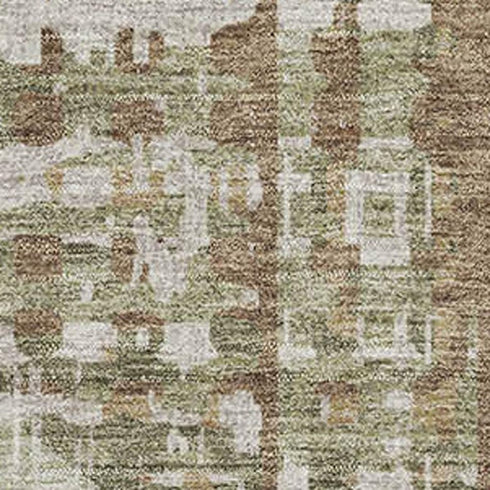 8' X 10' Fern Green And Beige Geometric Washable Area Rug With UV Protection