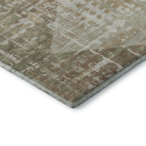8' X 10' Fern Green And Beige Geometric Washable Area Rug With UV Protection