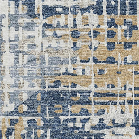 5' X 8' Navy Blue And Beige Geometric Washable Area Rug With UV Protection