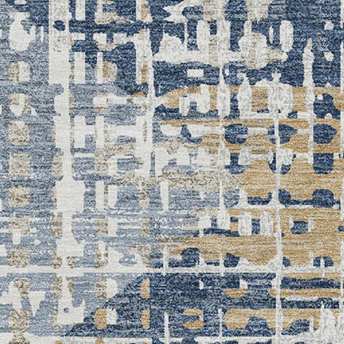 8' X 10' Navy Blue And Beige Geometric Washable Area Rug With UV Protection