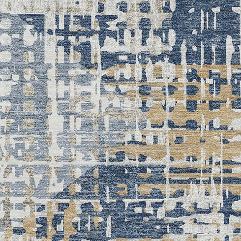 8' X 10' Navy Blue And Beige Geometric Washable Area Rug With UV Protection