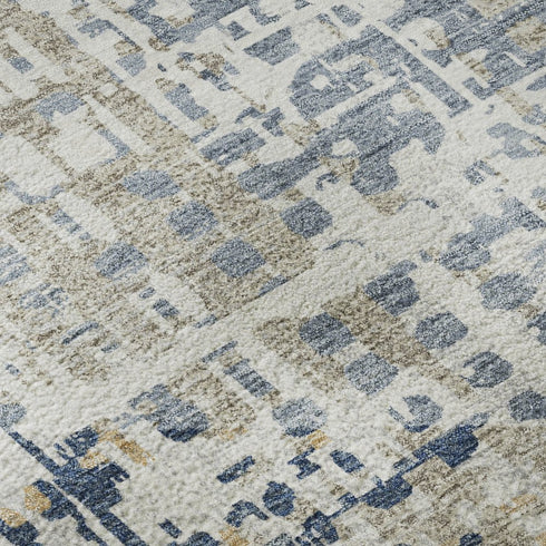 8' X 10' Navy Blue And Beige Geometric Washable Area Rug With UV Protection