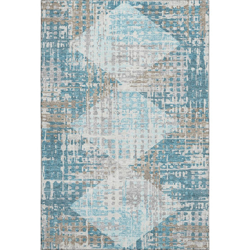 8' X 10' Teal And Beige Geometric Washable Area Rug With UV Protection